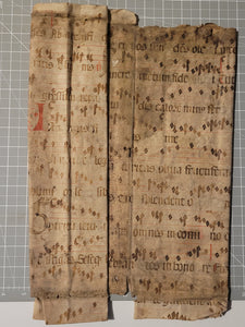 Bifolio Leaf Fragment from a Latin Missal, Germany, 15th Century. Manuscript on Parchment. 30 Lines of Gothic Script and Musical Notation. Recovered from a Binding