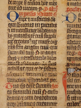 Load image into Gallery viewer, Leaf from a Latin Breviary or Missal, Germany, 14th Century. Recovered from a Binding. Manuscript on Parchment. 30 Lines of Gothic Script, and Ornate Initials