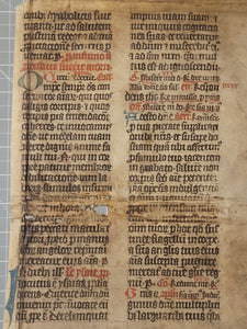 Leaf from a Latin Breviary or Missal, Germany, 14th Century. Recovered from a Binding. Manuscript on Parchment. 30 Lines of Gothic Script, and Ornate Initials