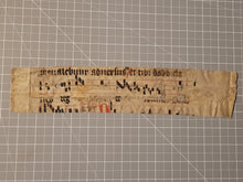 Load image into Gallery viewer, Leaf Fragment from a Latin Missal, Germany, 15th Century. Manuscript on Parchment. &nbsp;Two Lines of Gothic Script and Musical Notation. Recovered from a Binding