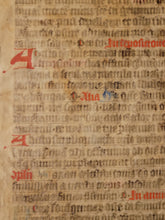 Load image into Gallery viewer, Leaf from a Latin Missal, Germany, 14th Century. Manuscript on Parchment. 33 Lines of Gothic Script, and Red and Blue Initials. Recovered from a Binding