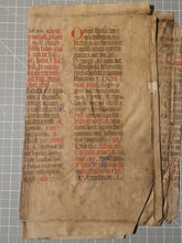 Load image into Gallery viewer, Two Leaf Bifolio from a Latin Missal, Germany, Early to Mid 15th Century. Manuscript on Parchment. 25 Lines of Gothic Script, 4 Large Initials. Recovered from a Binding