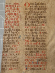 Two Leaf Bifolio from a Latin Missal, Germany, Early to Mid 15th Century. Manuscript on Parchment. 25 Lines of Gothic Script, 4 Large Initials. Recovered from a Binding