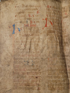 Two Leaf Bifolio from a Latin Missal, Germany, Early to Mid 15th Century. Manuscript on Parchment. 25 Lines of Gothic Script, 4 Large Initials. Recovered from a Binding