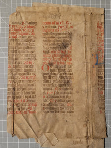 Two Leaf Bifolio from a Latin Missal, Germany, Early to Mid 15th Century. Manuscript on Parchment. 25 Lines of Gothic Script, 4 Large Initials. Recovered from a Binding