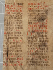 Two Leaf Bifolio from a Latin Missal, Germany, Early to Mid 15th Century. Manuscript on Parchment. 25 Lines of Gothic Script, 4 Large Initials. Recovered from a Binding