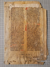 Load image into Gallery viewer, Two Leaf Bifolio from a Latin Missal, Germany, 14th Century. Manuscript on Parchment. 33 Lines of Gothic Script, 9 Large Red Initials. Recovered from a Binding