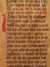 Load image into Gallery viewer, Two Leaf Bifolio from a Latin Missal, Germany, 14th Century. Manuscript on Parchment. 33 Lines of Gothic Script, 9 Large Red Initials. Recovered from a Binding