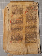 Load image into Gallery viewer, Two Leaf Bifolio from a Latin Missal, Germany, 14th Century. Manuscript on Parchment. 33 Lines of Gothic Script, 9 Large Red Initials. Recovered from a Binding