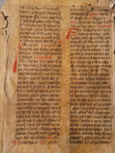 Load image into Gallery viewer, Two Leaf Bifolio from a Latin Missal, Germany, 14th Century. Manuscript on Parchment. 33 Lines of Gothic Script, 9 Large Red Initials. Recovered from a Binding