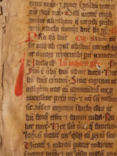 Load image into Gallery viewer, Two Leaf Bifolio from a Latin Missal, Germany, 14th Century. Manuscript on Parchment. 33 Lines of Gothic Script, 9 Large Red Initials. Recovered from a Binding