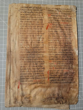 Load image into Gallery viewer, Two Leaf Bifolio from a Latin Missal, Germany, 14th Century. Manuscript on Parchment. 33 Lines of Gothic Script, 7 Large Red Initials. Recovered from a Binding