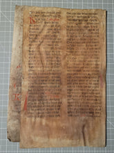 Load image into Gallery viewer, Two Leaf Bifolio from a Latin Missal, Germany, 14th Century. Manuscript on Parchment. 33 Lines of Gothic Script, 7 Large Red Initials. Recovered from a Binding