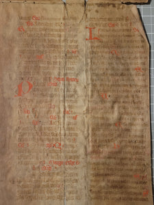 Leaf from a Latin Missal, Germany, 14th Century. Manuscript on Parchment. 33 Lines of Gothic Script, and Three Large Initials. Recovered from a Binding