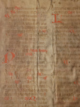 Load image into Gallery viewer, Leaf from a Latin Missal, Germany, 14th Century. Manuscript on Parchment. 33 Lines of Gothic Script, and Three Large Initials. Recovered from a Binding