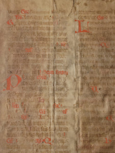 Leaf from a Latin Missal, Germany, 14th Century. Manuscript on Parchment. 33 Lines of Gothic Script, and Three Large Initials. Recovered from a Binding