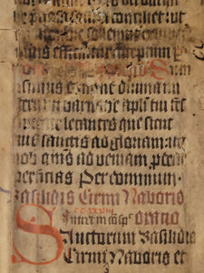 Leaf from a Latin Missal, Germany, 15th Century. 29 Lines of Gothic Script. Manuscript on Parchment. Recovered from a Binding