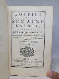 L'Office de la Semaine Sainte, à l'usage de la Maison du Roi. Imprimé par exprès commandement de Sa Majesté, 1743. Arms of King Louis XV. Fanfare Binding Attributable to Antoine Michel Padeloup