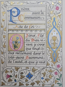 Actes Et Prieres Pour La Communion. Modern Illuminated Calligraphic Manuscript with Two Full Page Miniatures, 1897