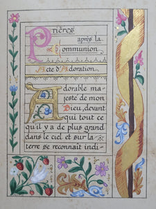 Actes Et Prieres Pour La Communion. Modern Illuminated Calligraphic Manuscript with Two Full Page Miniatures, 1897