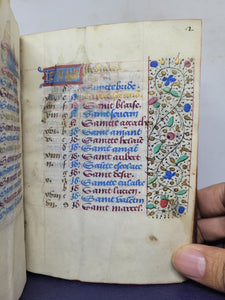 ***RESERVED*** Book of Hours, use of Paris, Circa 1480-1490. Illuminated Manuscript on Parchment from France. Master of the Cluny Romuleon. 1 Large Miniature, 8 Smaller Miniatures, 2 Historiated Initials. Beautiful Illuminated Decorative Borders