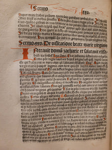 Sermones Discipuli de sanctis cum promptuario exemplorum et miraculis Beatae Mariae Virginis, 1481. Profusely Rubricated, and with Contemporary Leather Boards