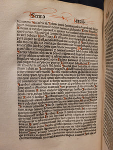 Sermones Discipuli de sanctis cum promptuario exemplorum et miraculis Beatae Mariae Virginis, 1481. Profusely Rubricated, and with Contemporary Leather Boards