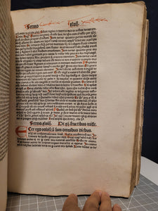 Sermones Discipuli de sanctis cum promptuario exemplorum et miraculis Beatae Mariae Virginis, 1481. Profusely Rubricated, and with Contemporary Leather Boards