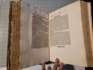 Sermones Discipuli de sanctis cum promptuario exemplorum et miraculis Beatae Mariae Virginis, 1481. Profusely Rubricated, and with Contemporary Leather Boards