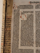 Load image into Gallery viewer, Biblia cum Postillis Nicolai de Lyra et expositionibus Guillelmi Britonis in omnes prologos S. Hieronymi et additionibus Pauli Burgensis replicisque Matthiae Doering, 1487. Volume 2 of 4. With 12th Century Strips of Binder’s Waste