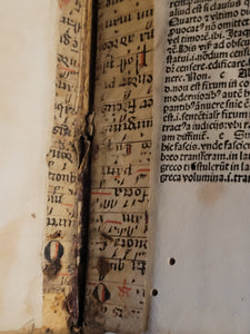 Biblia cum Postillis Nicolai de Lyra et expositionibus Guillelmi Britonis in omnes prologos S. Hieronymi et additionibus Pauli Burgensis replicisque Matthiae Doering, 1487. Volume 2 of 4. With 12th Century Strips of Binder’s Waste