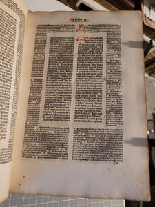 Biblia cum Postillis Nicolai de Lyra et expositionibus Guillelmi Britonis in omnes prologos S. Hieronymi et additionibus Pauli Burgensis replicisque Matthiae Doering, 1487. Volume 2 of 4. With 12th Century Strips of Binder’s Waste