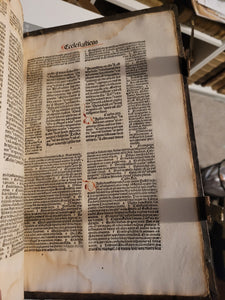 Biblia cum Postillis Nicolai de Lyra et expositionibus Guillelmi Britonis in omnes prologos S. Hieronymi et additionibus Pauli Burgensis replicisque Matthiae Doering, 1487. Volume 2 of 4. With 12th Century Strips of Binder’s Waste