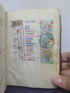 Book of Hours, Use of Paris, Circa 1460. Illuminated Manuscript on Parchment from France. With 9 Large Miniatures, 22 Calendar Miniatures, One Historiated Initial, 134 Border Illustrations. Illuminated Decorative Borders. Plus Side Wound of Christ