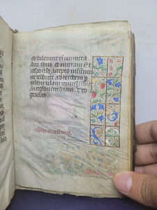 Book of Hours, Use of Paris, Circa 1460. Illuminated Manuscript on Parchment from France. With 9 Large Miniatures, 22 Calendar Miniatures, One Historiated Initial, 134 Border Illustrations. Illuminated Decorative Borders. Plus Side Wound of Christ