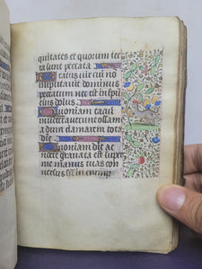 Book of Hours, Use of Paris, Circa 1460. Illuminated Manuscript on Parchment from France. With 9 Large Miniatures, 22 Calendar Miniatures, One Historiated Initial, 134 Border Illustrations. Illuminated Decorative Borders. Plus Side Wound of Christ