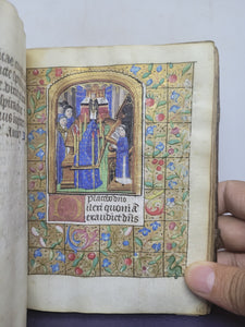 Book of Hours, Use of Paris, Circa 1460. Illuminated Manuscript on Parchment from France. With 9 Large Miniatures, 22 Calendar Miniatures, One Historiated Initial, 134 Border Illustrations. Illuminated Decorative Borders. Plus Side Wound of Christ