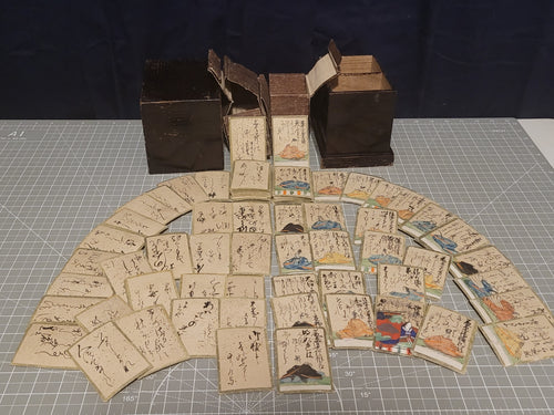 Hyakunin Isshu Karuta, 19th Century. Undecorated Box, With Original Card Wraps, Hand Painted Set