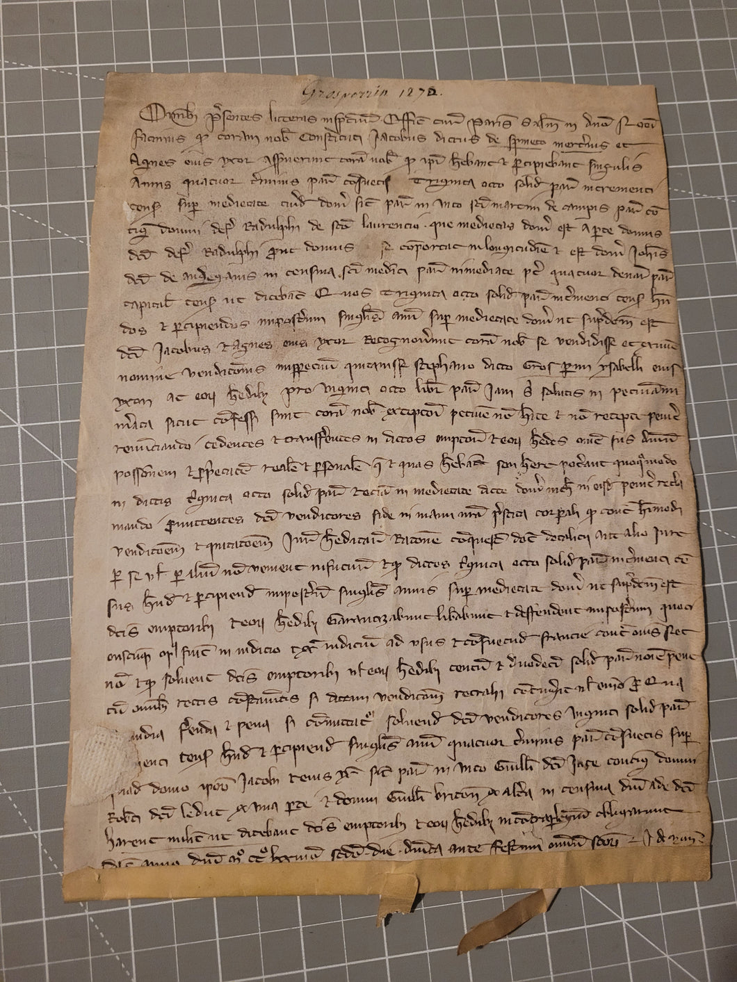 ***RESERVED*** Medieval Charter. Manuscript on Parchment, 1272. Merchant Jacques De Lépine Receives Payment of 38 Sols on a House in Paris