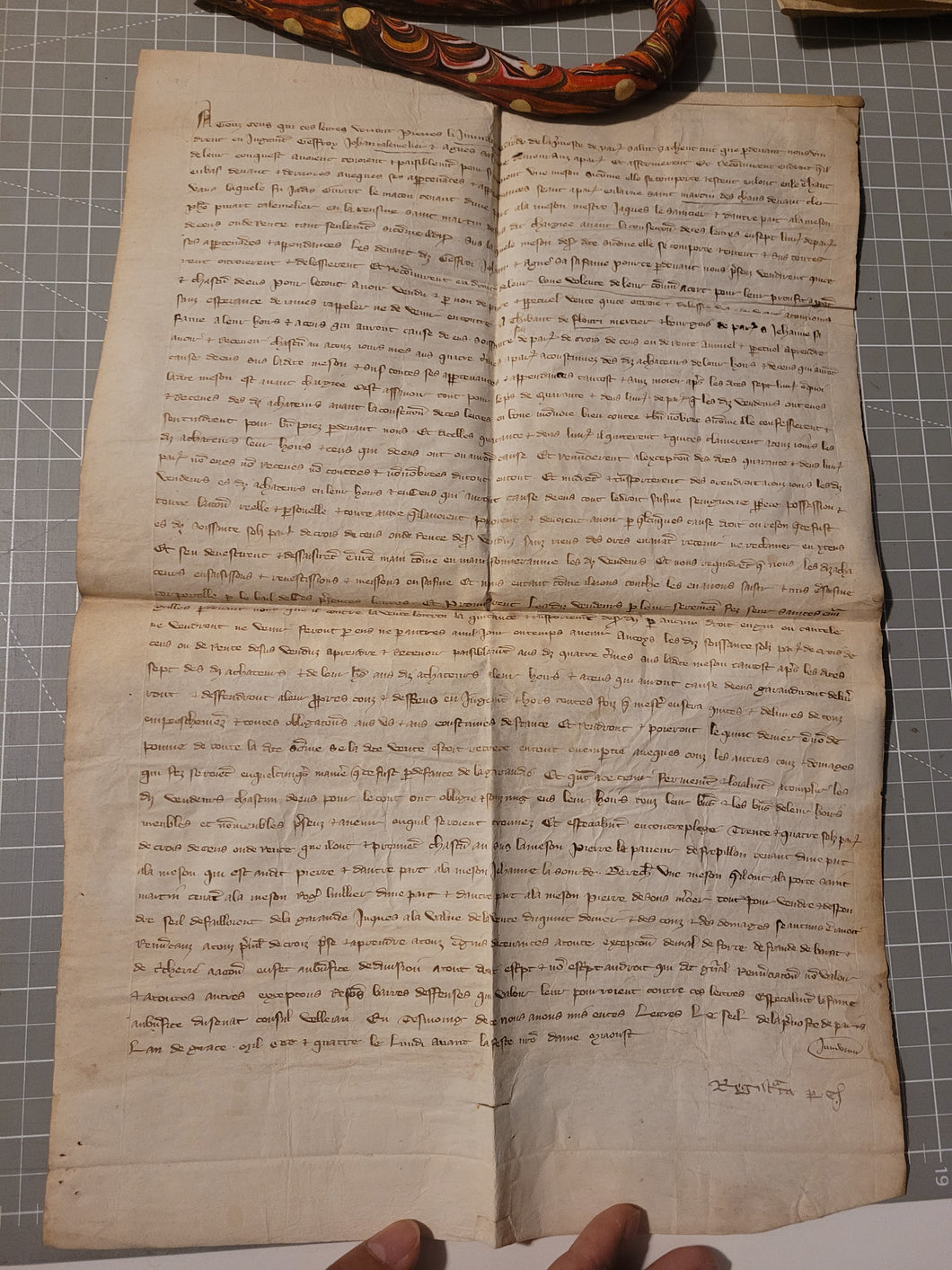 Medieval Charter. Manuscript on Parchment, August 1304. The Sale of a House on Rue Saint-Martin-des-Champs