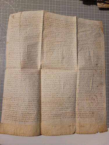 Two Medieval Charters. Manuscripts on Parchment, 1331. Pierre de Maucroix and his wife give to the monks of Sainte-Croix-de-la-Bretonnerie