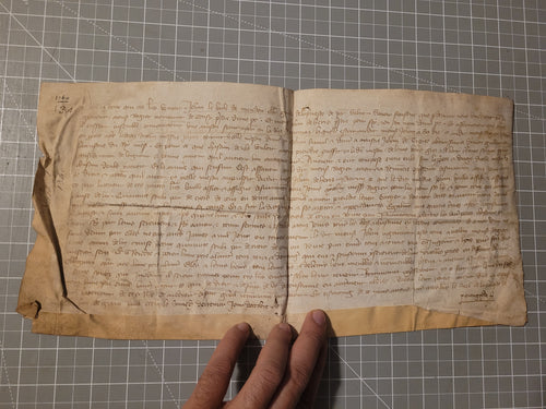 Two Medieval Charters of the 100 Years War. Manuscripts on Parchment, October 1360. The Exchange of Two Houses on Rue de Marivaux, near Saint-Jacques-la-boucherie