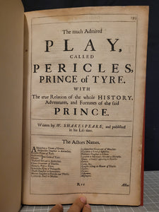 Pericles, and The London Prodigal, Two Plays Extracted from the Fourth Folio of Shakespeare, 1685. Beautifully Bound in Half Tooled Morocco Leather and Cloth