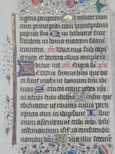 Load image into Gallery viewer, Leaf From an Illuminated Book of Hours, Southern Netherlands, Circa 1400. Illuminated Manuscript on Vellum, With Full Illuminated Borders, Folio 57