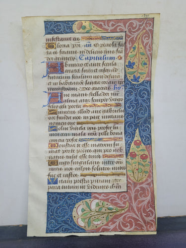 Leaf From an Illuminated Book of Hours, France (Burgundy?), Circa 1475. Illuminated Manuscript on Vellum. De Profundis from the Office of the Dead, and Psalms 132-133. Two Lavishly Illuminated Borders