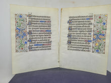 Load image into Gallery viewer, Bifolium from an Illuminated Book of Hours, France, Circa 1450. Illuminated Manuscript on Parchment. Psalms 24-25, with Outer Borders