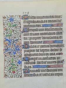Bifolium from an Illuminated Book of Hours, France, Circa 1450. Illuminated Manuscript on Parchment. Psalms 24-25, with Outer Borders