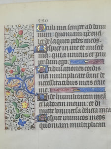 Bifolium from an Illuminated Book of Hours, France, Circa 1450. Illuminated Manuscript on Parchment. Psalms 24-25, with Outer Borders