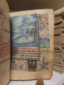 Book of Hours, Circa 1450. Use of Paris, France. Illuminated Manuscript on Vellum, 11 Damaged Full-Page Miniatures with Full Borders, and Two Historiated Initials