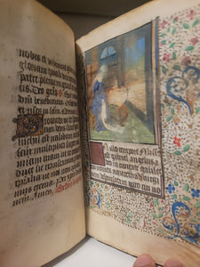 Book of Hours, Circa 1450. Use of Paris, France. Illuminated Manuscript on Vellum, 11 Damaged Full-Page Miniatures with Full Borders, and Two Historiated Initials